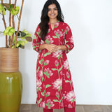 Red lillies angrakha cotton co-ords set