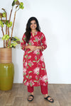 Red lillies angrakha cotton co-ords set