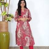 Red paisley angrakha cotton co-ords set