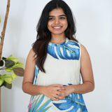 Blue maple cotton co-ords set(attached sleeves)