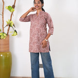 Pintex cotton short kurti - Mauve