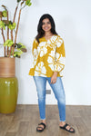 Mustard V neck cotton peplum top