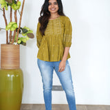 Lime green bandhani peplum top