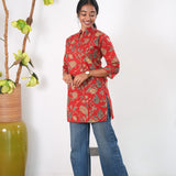 Pintex cotton short kurti - Crimson