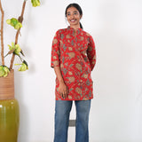 Pintex cotton short kurti - Crimson