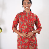 Pintex cotton short kurti - Crimson
