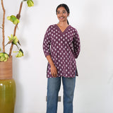 V neck cotton short kurti - Deep maroon
