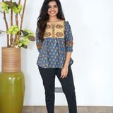 Sky blue ajrakh cotton peplum top