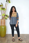 Sky blue ajrakh cotton peplum top