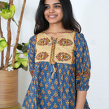 Sky blue ajrakh cotton peplum top