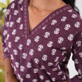 V neck cotton short kurti - Deep maroon