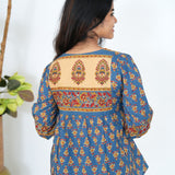 Sky blue ajrakh cotton peplum top