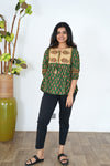 Forest green ajrakh cotton peplum top