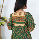 Forest green ajrakh cotton peplum top