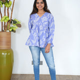 Powder blue V neck cotton peplum top