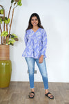 Powder blue V neck cotton peplum top