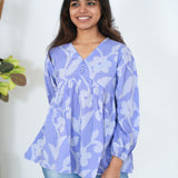Powder blue V neck cotton peplum top