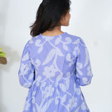Powder blue V neck cotton peplum top