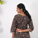 V neck cotton short kurti - Coffee