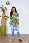 Olive green V neck cotton peplum top
