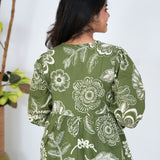 Olive green V neck cotton peplum top