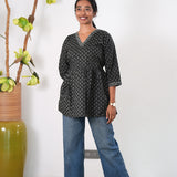 Peplum cotton short kurti - Black