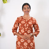 Round neck cotton long kurti - Tangerine