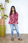 Maroon V neck cotton peplum top