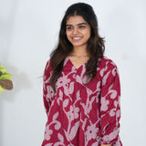 Maroon V neck cotton peplum top