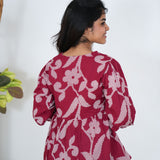 Maroon V neck cotton peplum top