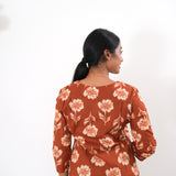 Round neck cotton long kurti - Tangerine