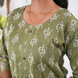 Round neck cotton long kurti - Pista