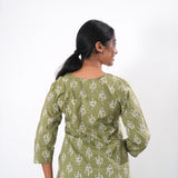 Round neck cotton long kurti - Pista