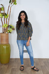 Royal blue ajrakh V neck cotton peplum top