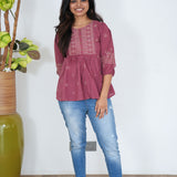 Mauve bandhani peplum top
