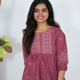 Mauve bandhani peplum top