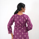 V neck cotton long kurti - Purple