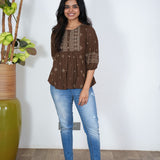 Chocolate brown bandhani peplum top