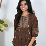 Chocolate brown bandhani peplum top