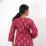V neck cotton long kurti - Magenta