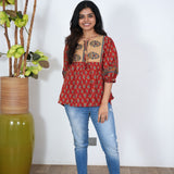 Red ajrakh cotton peplum top