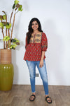 Red ajrakh cotton peplum top