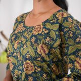 Round neck cotton long kurti - Navy