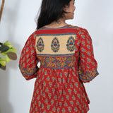 Red ajrakh cotton peplum top