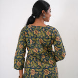 Round neck cotton long kurti - Navy