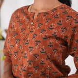Round neck cotton long kurti - Orange