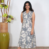 Grey floral cotton shirt dress(attached sleeves)
