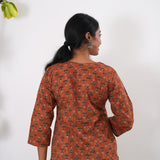 Round neck cotton long kurti - Orange