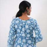 V neck cotton long kurti - Sky blue