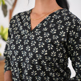 V neck cotton long kurti -Midnight Black